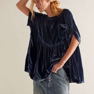 Free People Navy Velvet Tunic Top